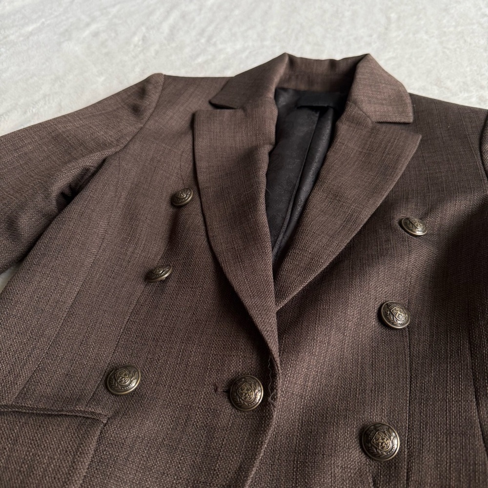 Intermix Christie Brown Slim Button Classic Blazer Petite S - Picture 8 of 12